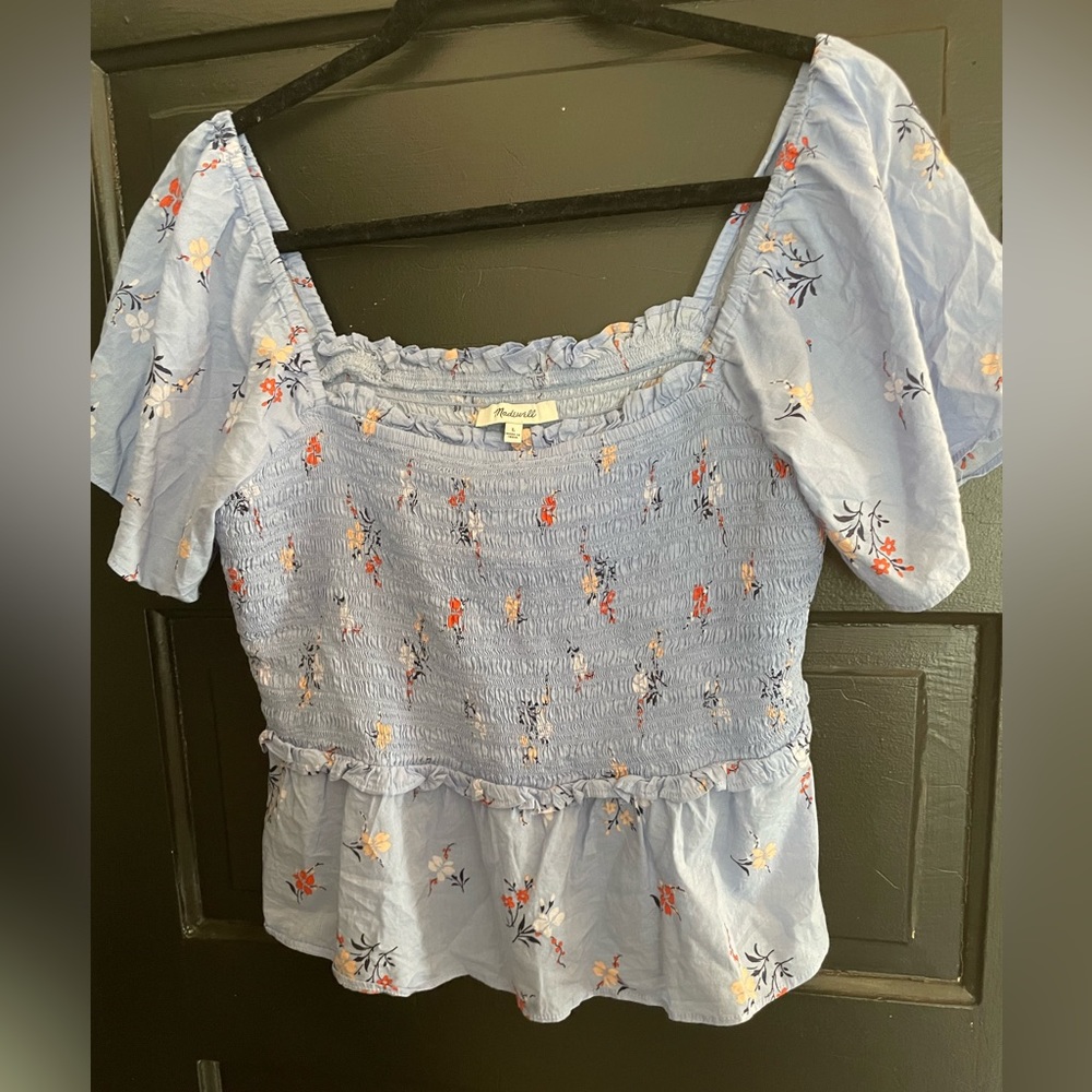 Madewell Cropped Peplum Ruched Blouse